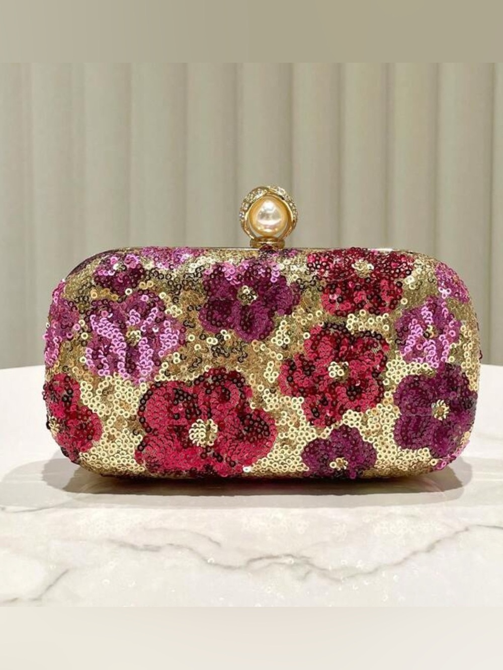 Elegant Beaded Pink and Gold Evening Clutch